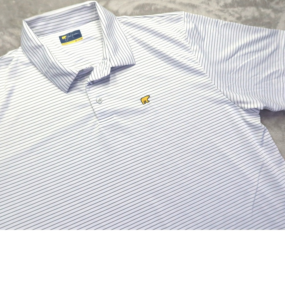 Jack Nicklaus Men's XXL White‎ Navy Blue Striped Short Sleeve Golf Polo Shirt